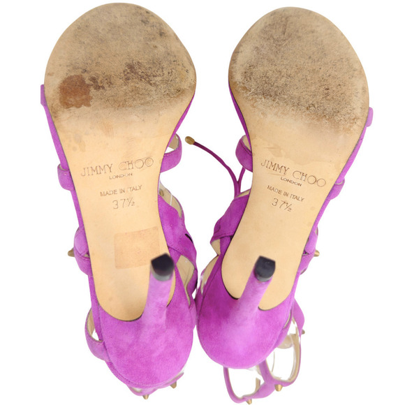 Jimmy Choo Lavender Suede Stud Gladiator Meddle Caged Heels Sandals EU 37.5 - Picture 9 of 11